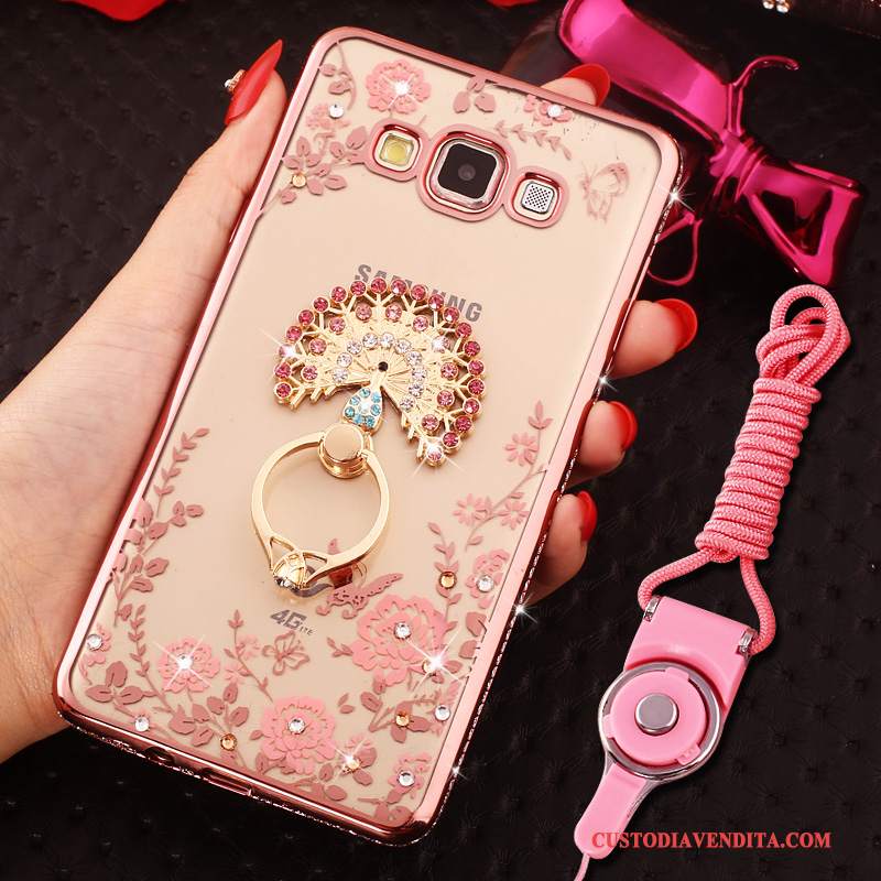 Custodia Samsung Galaxy J7 2015 Silicone Rosa Ring, Cover Samsung Galaxy J7 2015 Strass Anti-cadutatelefono