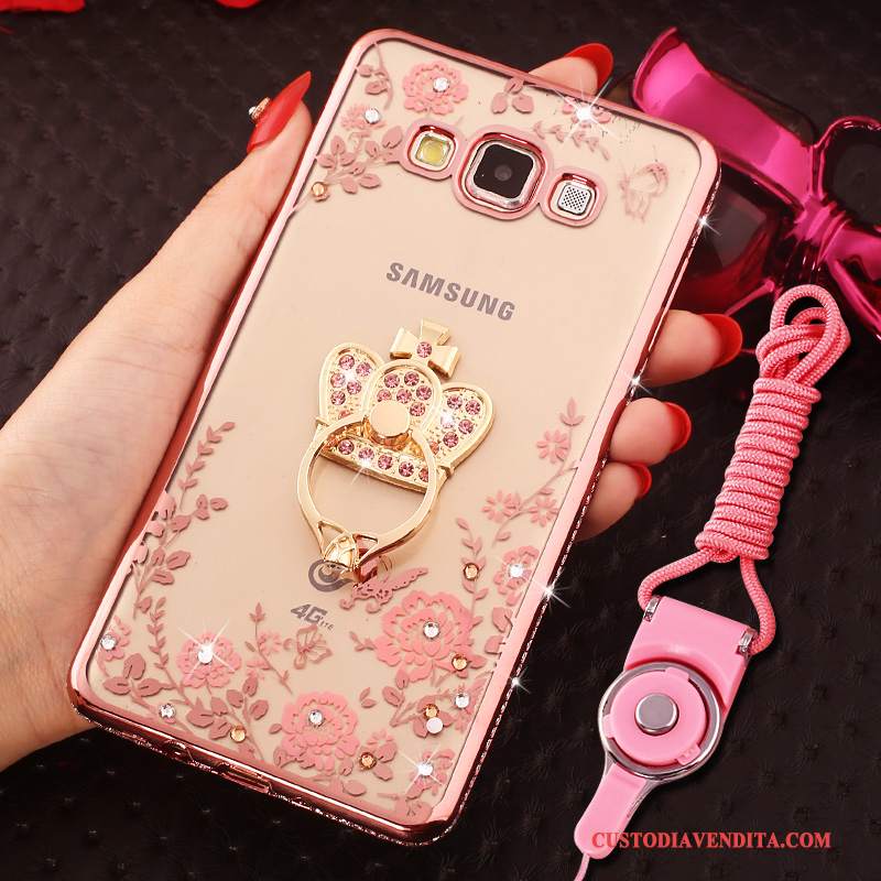 Custodia Samsung Galaxy J7 2015 Silicone Rosa Ring, Cover Samsung Galaxy J7 2015 Strass Anti-cadutatelefono