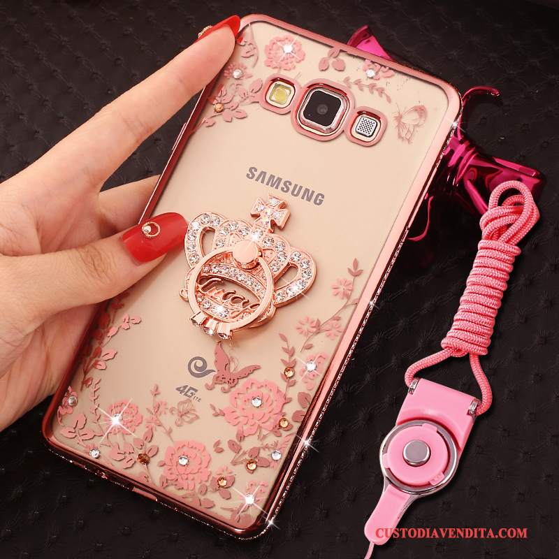 Custodia Samsung Galaxy J7 2015 Silicone Rosa Ring, Cover Samsung Galaxy J7 2015 Strass Anti-cadutatelefono