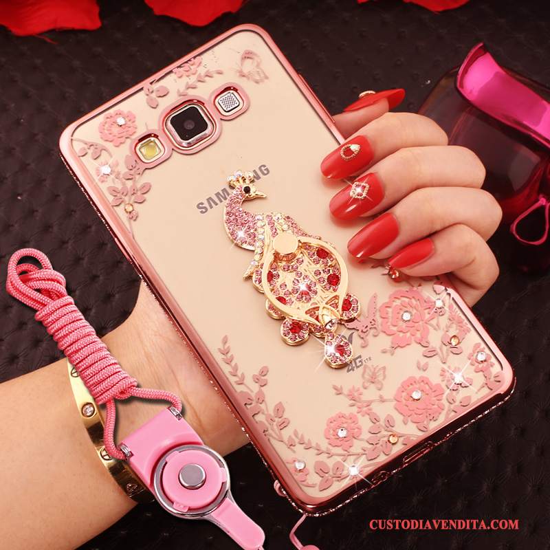 Custodia Samsung Galaxy J7 2015 Silicone Rosa Ring, Cover Samsung Galaxy J7 2015 Strass Anti-cadutatelefono