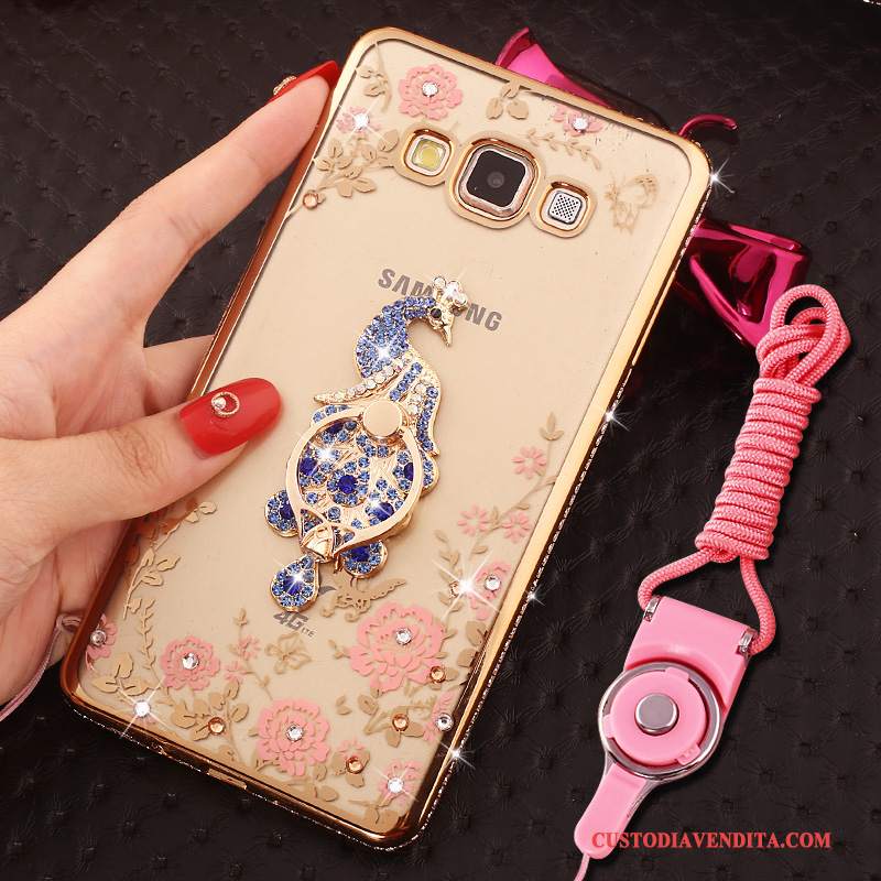 Custodia Samsung Galaxy J7 2015 Silicone Rosa Ring, Cover Samsung Galaxy J7 2015 Strass Anti-cadutatelefono