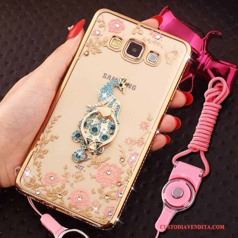 Custodia Samsung Galaxy J7 2015 Silicone Rosa Ring, Cover Samsung Galaxy J7 2015 Strass Anti-cadutatelefono