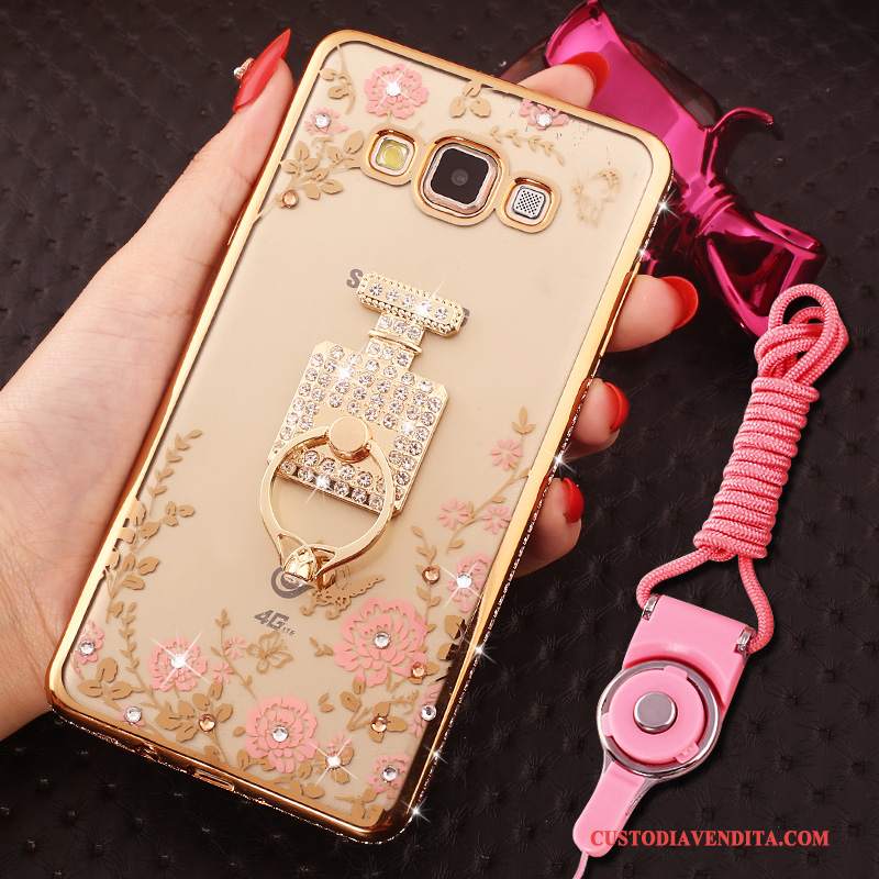 Custodia Samsung Galaxy J7 2015 Silicone Rosa Ring, Cover Samsung Galaxy J7 2015 Strass Anti-cadutatelefono