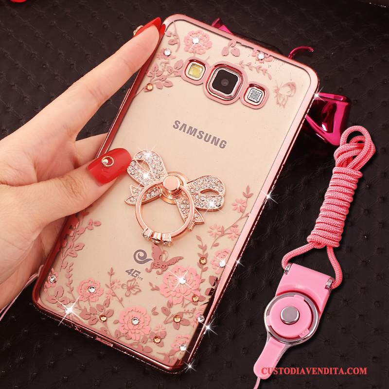 Custodia Samsung Galaxy J7 2015 Silicone Rosa Ring, Cover Samsung Galaxy J7 2015 Strass Anti-cadutatelefono