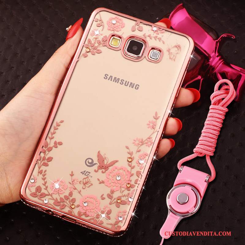 Custodia Samsung Galaxy J7 2015 Silicone Rosa Ring, Cover Samsung Galaxy J7 2015 Strass Anti-cadutatelefono