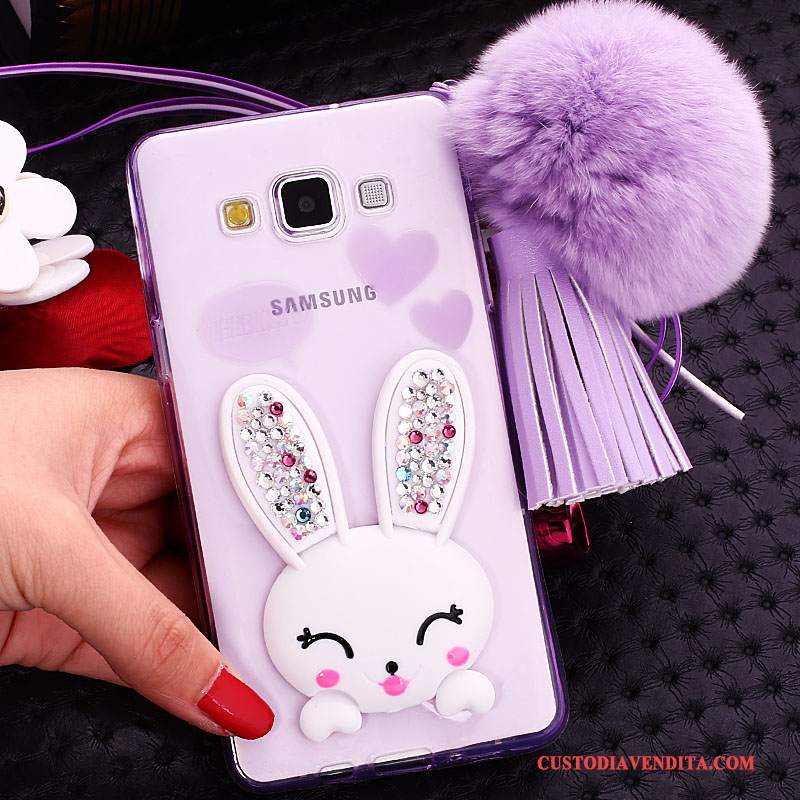 Custodia Samsung Galaxy J7 2015 Strass Palla Di Pelo Supporto, Cover Samsung Galaxy J7 2015 Silicone Biancotelefono