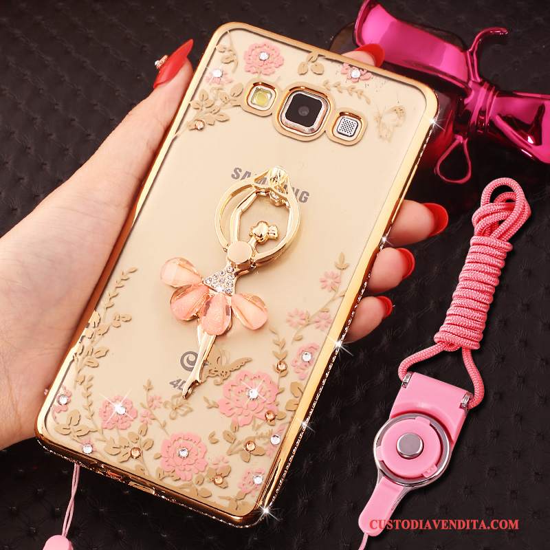 Custodia Samsung Galaxy J7 2016 Silicone Telefono Ornamenti Appesi, Cover Samsung Galaxy J7 2016 Strass Rosa Anti-caduta