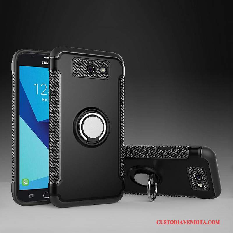 Custodia Samsung Galaxy J7 2017 Pelle Ring Magnetico, Cover Samsung Galaxy J7 2017 Protezione Telefono Argento