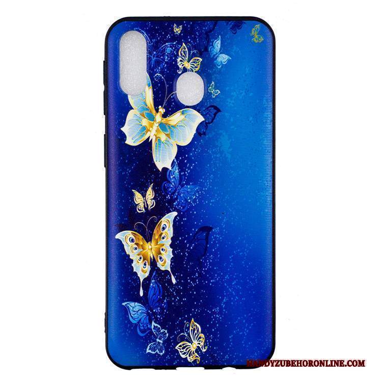 Custodia Samsung Galaxy M20 Cartone Animato Telefono Marchio Di Tendenza, Cover Samsung Galaxy M20 Goffratura Ornamenti Appesi Blu