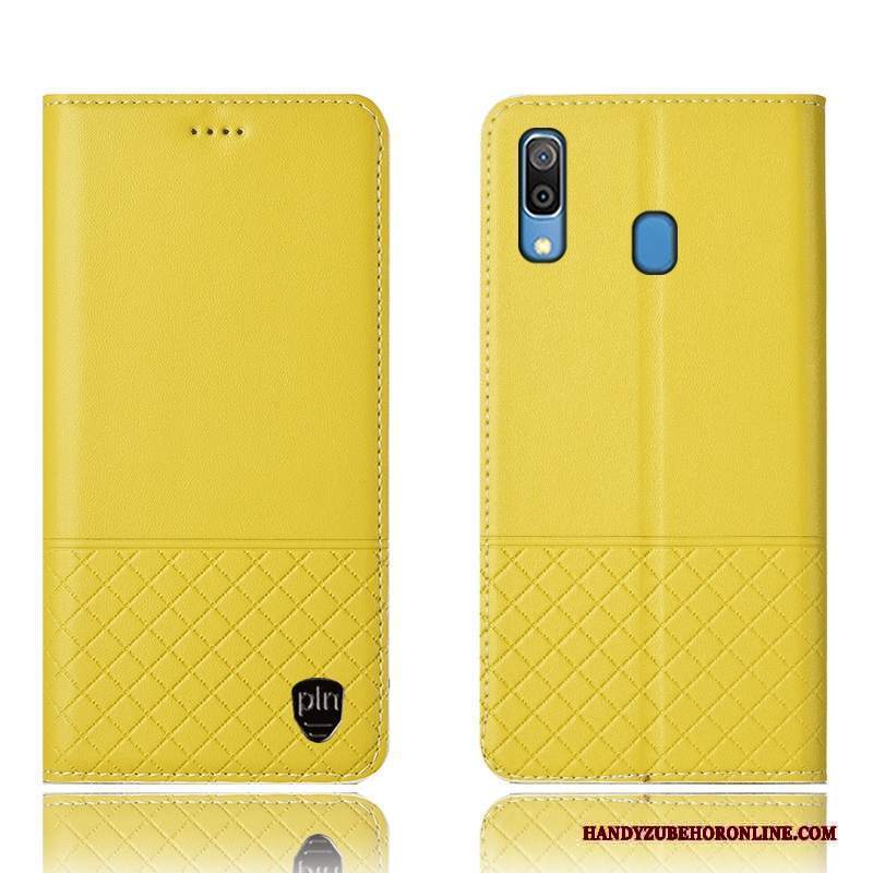 Custodia Samsung Galaxy M20 Pelle A Quadri Giallo, Cover Samsung Galaxy M20 Protezione Anti-cadutatelefono