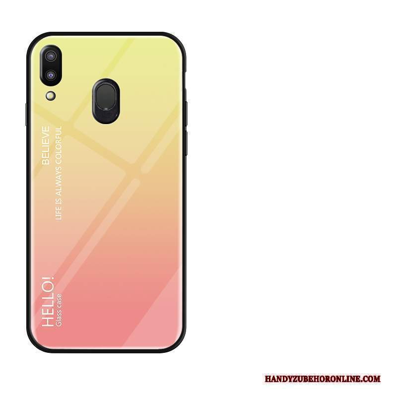 Custodia Samsung Galaxy M20 Silicone Morbido Vetro, Cover Samsung Galaxy M20 Protezione Vento Giallo