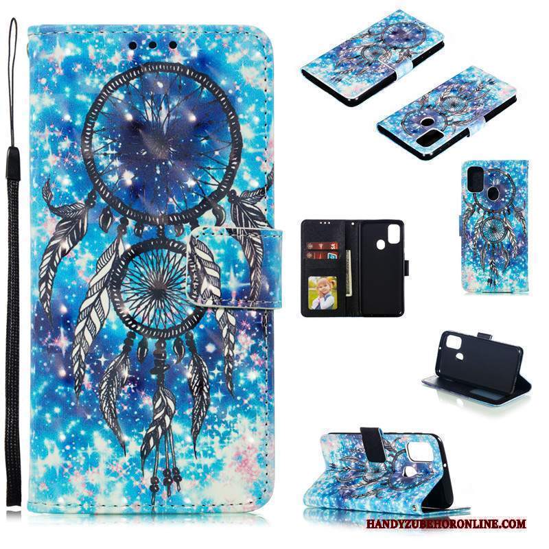 Custodia Samsung Galaxy M30s Folio Blu Carta, Cover Samsung Galaxy M30s Pelle Telefono Bello