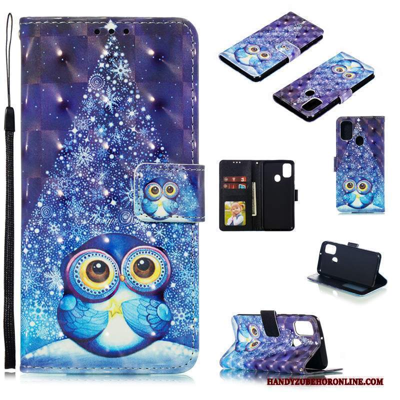 Custodia Samsung Galaxy M30s Folio Blu Carta, Cover Samsung Galaxy M30s Pelle Telefono Bello