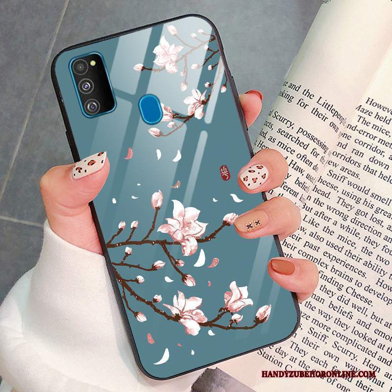 Custodia Samsung Galaxy M30s Moda Semplici Vetro, Cover Samsung Galaxy M30s Protezione Tutto Incluso Blu