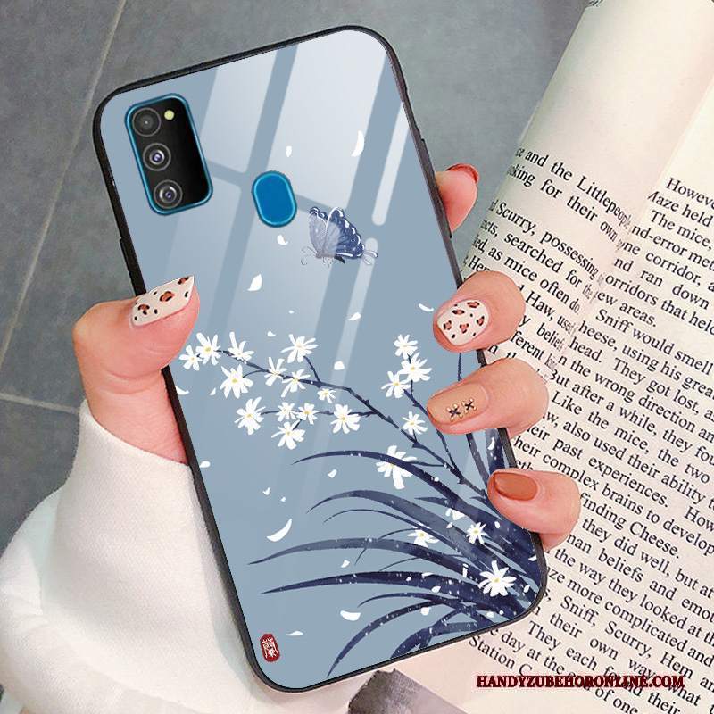 Custodia Samsung Galaxy M30s Moda Semplici Vetro, Cover Samsung Galaxy M30s Protezione Tutto Incluso Blu