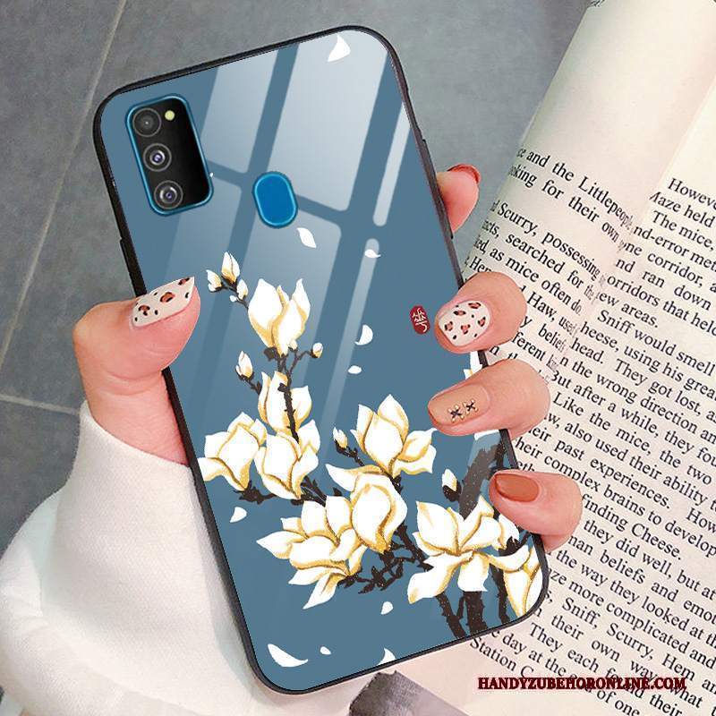 Custodia Samsung Galaxy M30s Moda Semplici Vetro, Cover Samsung Galaxy M30s Protezione Tutto Incluso Blu