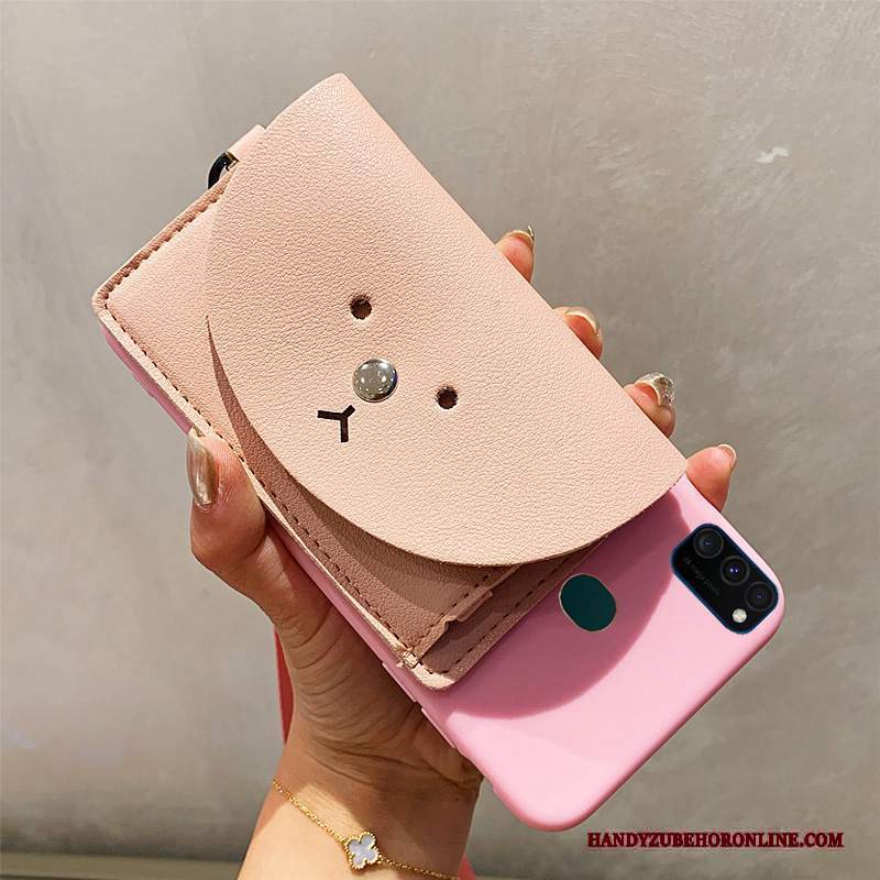 Custodia Samsung Galaxy M30s Portafoglio Carta Rosa, Cover Samsung Galaxy M30s Protezione Morbido Anti-caduta