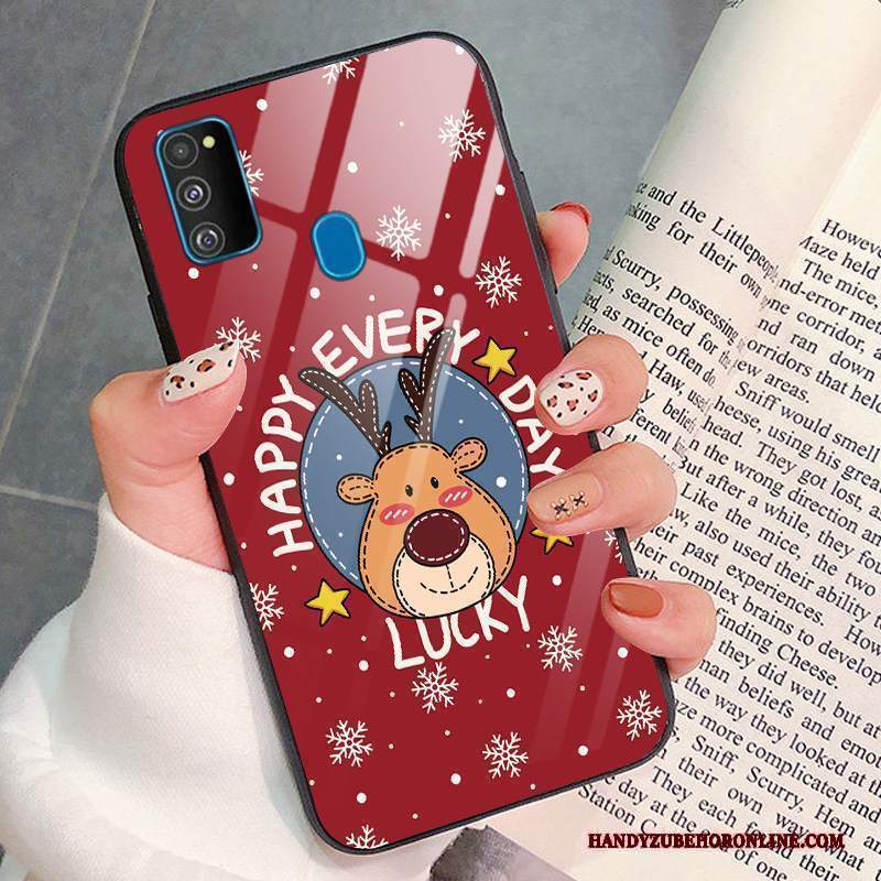 Custodia Samsung Galaxy M30s Silicone Rosso Tendenza, Cover Samsung Galaxy M30s Cartone Animato Telefono Vetro