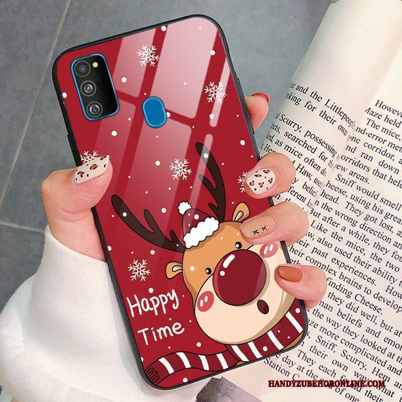 Custodia Samsung Galaxy M30s Silicone Rosso Tendenza, Cover Samsung Galaxy M30s Cartone Animato Telefono Vetro