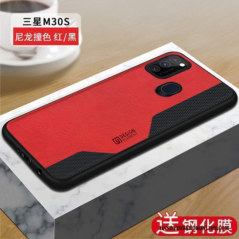 Custodia Samsung Galaxy M30s Silicone Rossotelefono, Cover Samsung Galaxy M30s Pelle Tutto Incluso Nylon