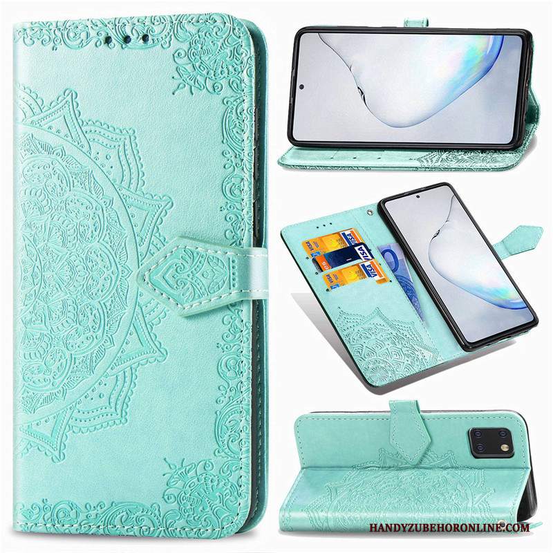 Custodia Samsung Galaxy Note 10 Lite Goffratura Monocromatico Verde, Cover Samsung Galaxy Note 10 Lite Pelle Goffraturatelefono