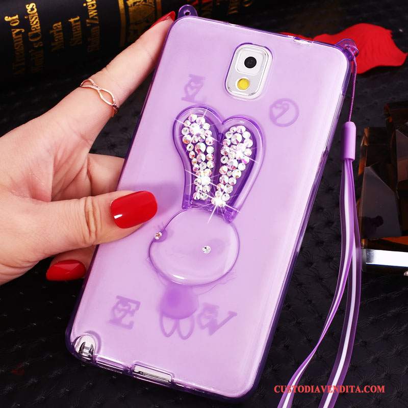 Custodia Samsung Galaxy Note 3 Silicone Nuovotelefono, Cover Samsung Galaxy Note 3 Strass Porpora Ornamenti Appesi