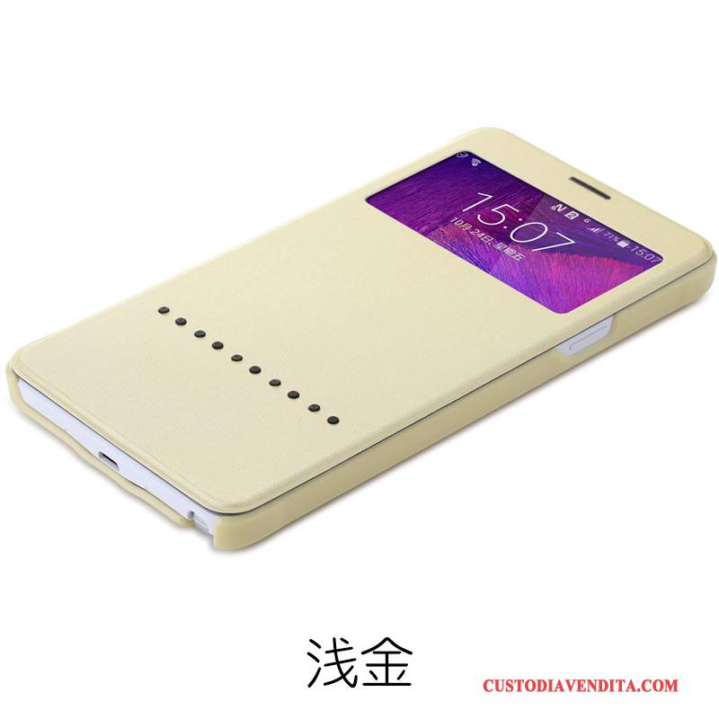 Custodia Samsung Galaxy Note 4 Folio Bianco Finestre, Cover Samsung Galaxy Note 4 Pelle Telefono