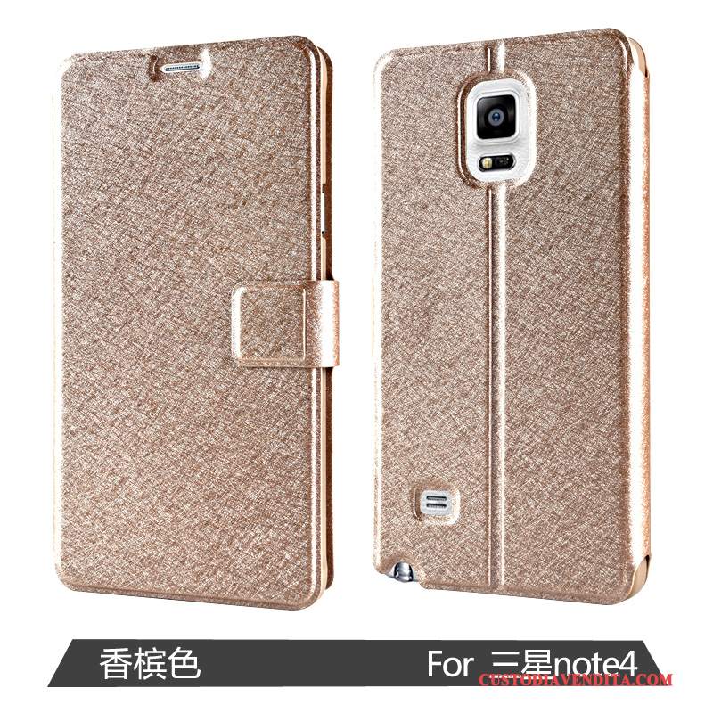 Custodia Samsung Galaxy Note 4 Folio Telefono Porpora, Cover Samsung Galaxy Note 4 Pelle Finestra Aperta