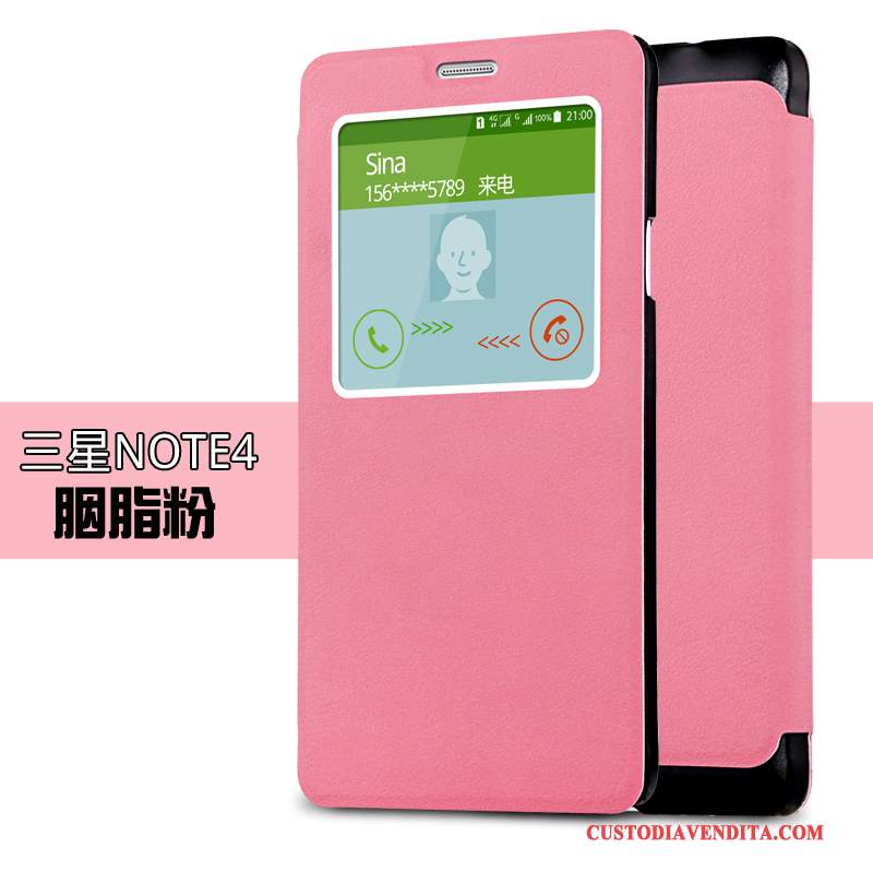 Custodia Samsung Galaxy Note 4 Pelle Belli Rosa, Cover Samsung Galaxy Note 4 Folio Tendenzatelefono