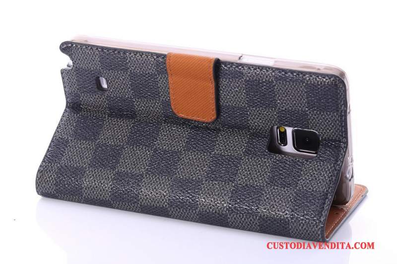 Custodia Samsung Galaxy Note 4 Pelle Plaid Coperchio Posteriore, Cover Samsung Galaxy Note 4 Protezione Telefono Nero