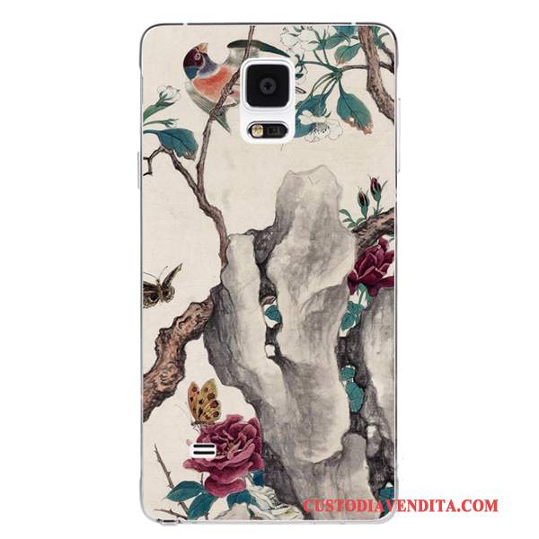 Custodia Samsung Galaxy Note 4 Silicone Fiore Di Prugne Morbido, Cover Samsung Galaxy Note 4 Uccello Di Personalità