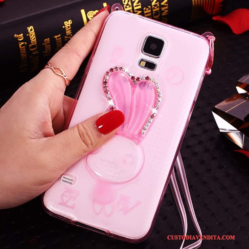 Custodia Samsung Galaxy Note 4 Silicone Ornamenti Appesitelefono, Cover Samsung Galaxy Note 4 Cartone Animato Rosa Trasparente