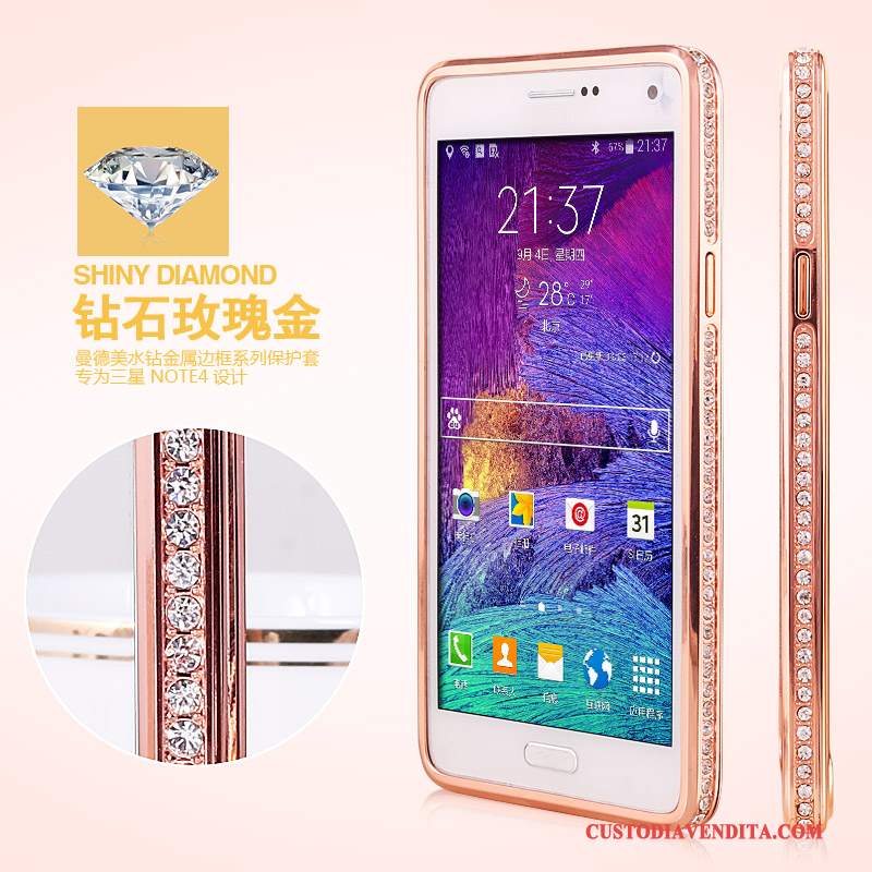 Custodia Samsung Galaxy Note 4 Strass Metallo Telaio, Cover Samsung Galaxy Note 4 Protezione Oro Anti-caduta