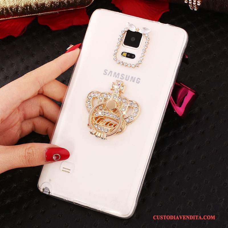 Custodia Samsung Galaxy Note 4 Strass Sottili Nuovo, Cover Samsung Galaxy Note 4 Silicone Ring Bianco