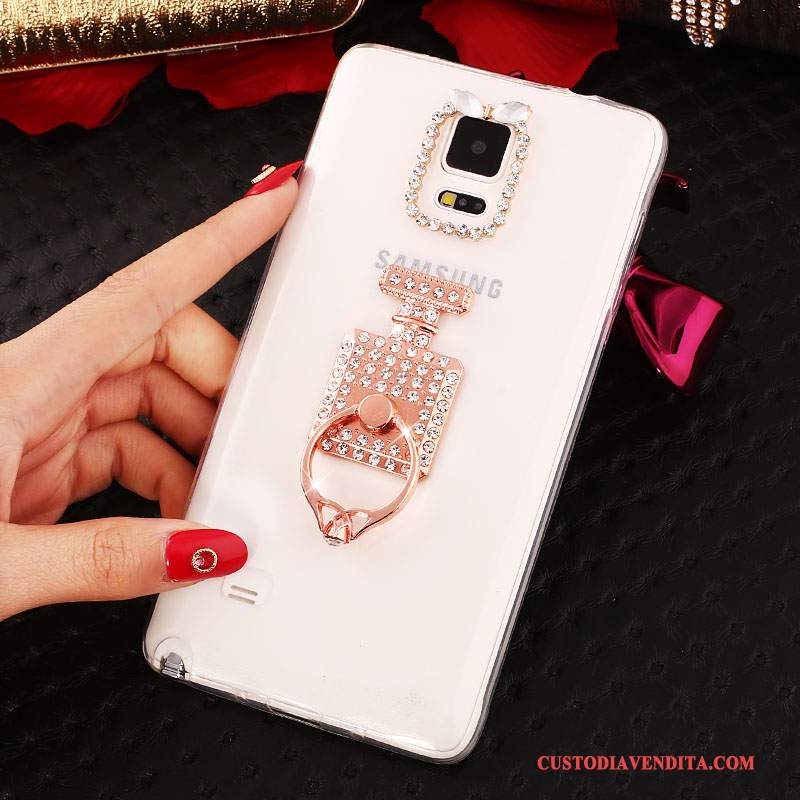 Custodia Samsung Galaxy Note 4 Strass Sottili Nuovo, Cover Samsung Galaxy Note 4 Silicone Ring Bianco