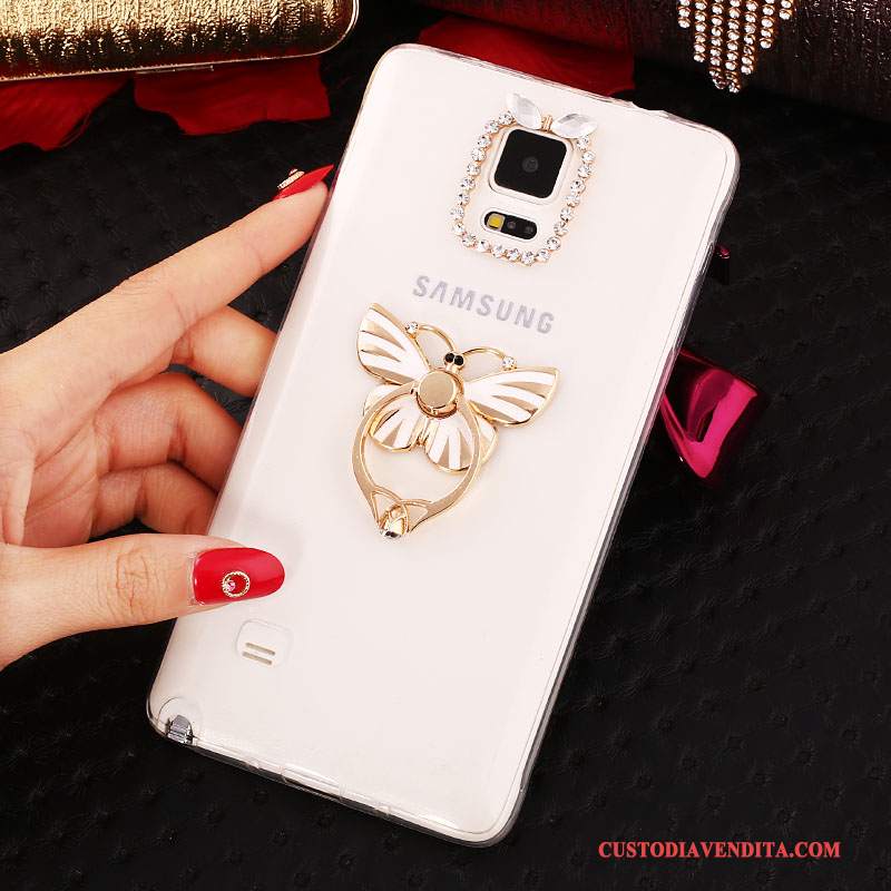 Custodia Samsung Galaxy Note 4 Strass Sottili Nuovo, Cover Samsung Galaxy Note 4 Silicone Ring Bianco