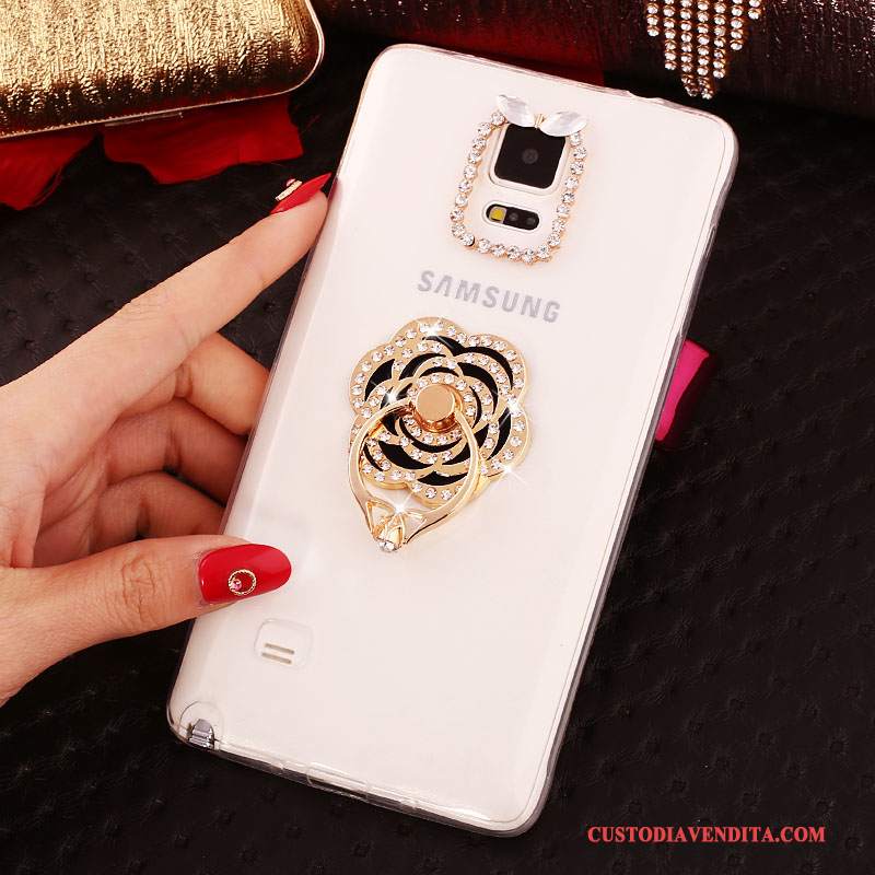 Custodia Samsung Galaxy Note 4 Strass Sottili Nuovo, Cover Samsung Galaxy Note 4 Silicone Ring Bianco