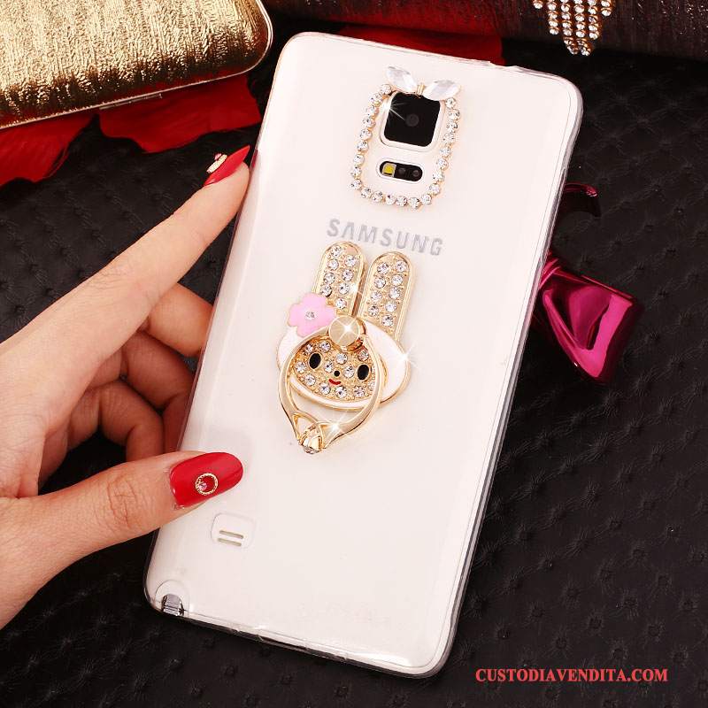 Custodia Samsung Galaxy Note 4 Strass Sottili Nuovo, Cover Samsung Galaxy Note 4 Silicone Ring Bianco