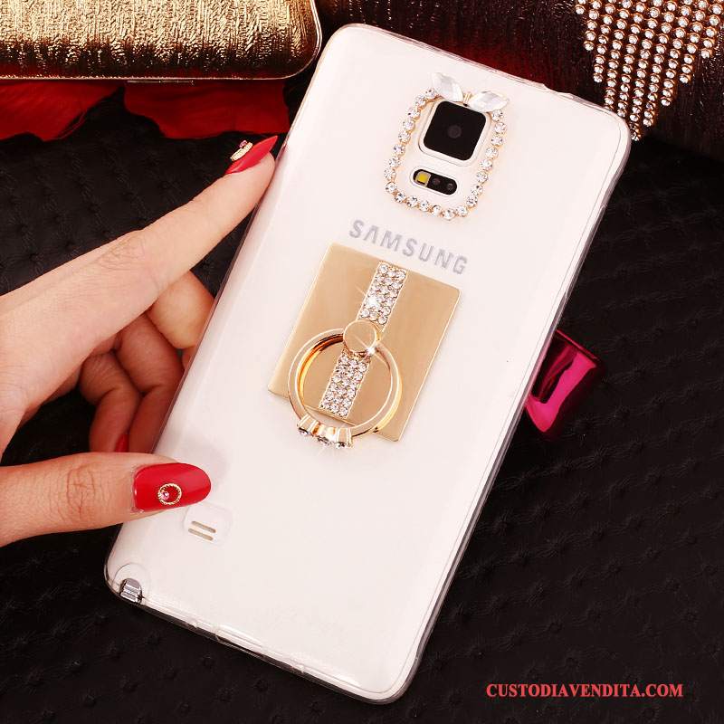 Custodia Samsung Galaxy Note 4 Strass Sottili Nuovo, Cover Samsung Galaxy Note 4 Silicone Ring Bianco