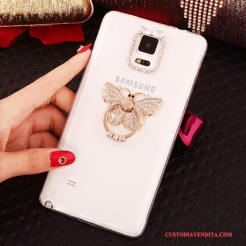 Custodia Samsung Galaxy Note 4 Strass Sottili Nuovo, Cover Samsung Galaxy Note 4 Silicone Ring Bianco