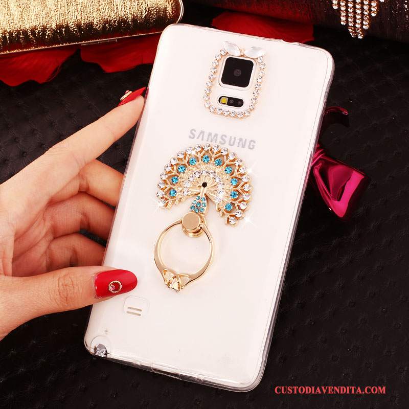 Custodia Samsung Galaxy Note 4 Strass Sottili Nuovo, Cover Samsung Galaxy Note 4 Silicone Ring Bianco