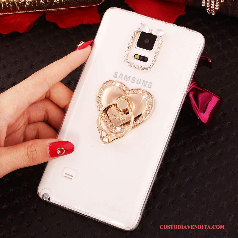 Custodia Samsung Galaxy Note 4 Strass Sottili Nuovo, Cover Samsung Galaxy Note 4 Silicone Ring Bianco