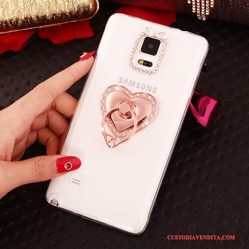 Custodia Samsung Galaxy Note 4 Strass Sottili Nuovo, Cover Samsung Galaxy Note 4 Silicone Ring Bianco