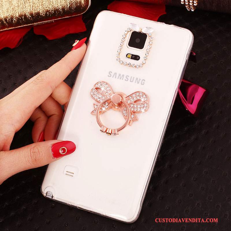 Custodia Samsung Galaxy Note 4 Strass Sottili Nuovo, Cover Samsung Galaxy Note 4 Silicone Ring Bianco