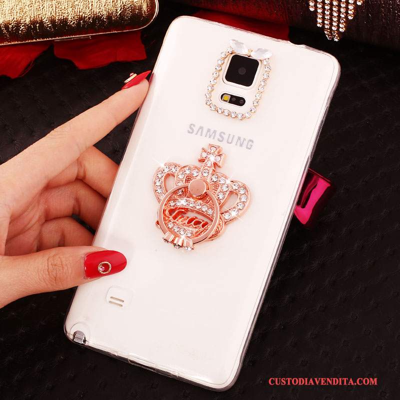 Custodia Samsung Galaxy Note 4 Strass Sottili Nuovo, Cover Samsung Galaxy Note 4 Silicone Ring Bianco