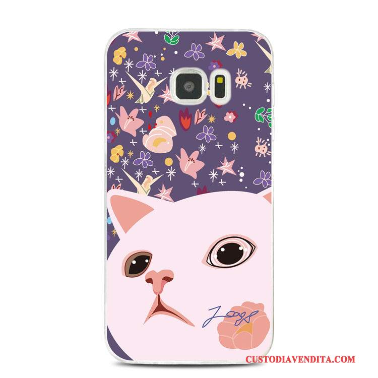 Custodia Samsung Galaxy Note 5 Goffratura Morbido Supporto, Cover Samsung Galaxy Note 5 Silicone Gattino Porpora