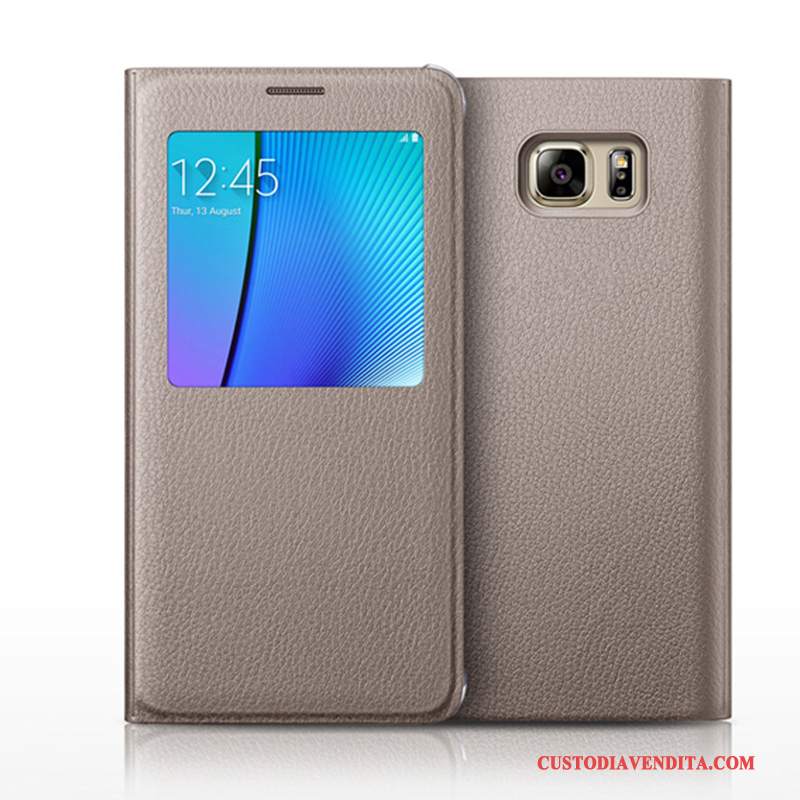 Custodia Samsung Galaxy Note 5 Pelle Telefono Dormienza, Cover Samsung Galaxy Note 5 Protezione Chiaro Anti-caduta