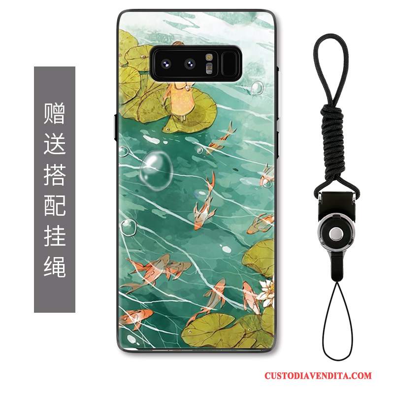 Custodia Samsung Galaxy Note 8 Goffratura Telefono Verde, Cover Samsung Galaxy Note 8 Protezione Stile Cinese Carpa