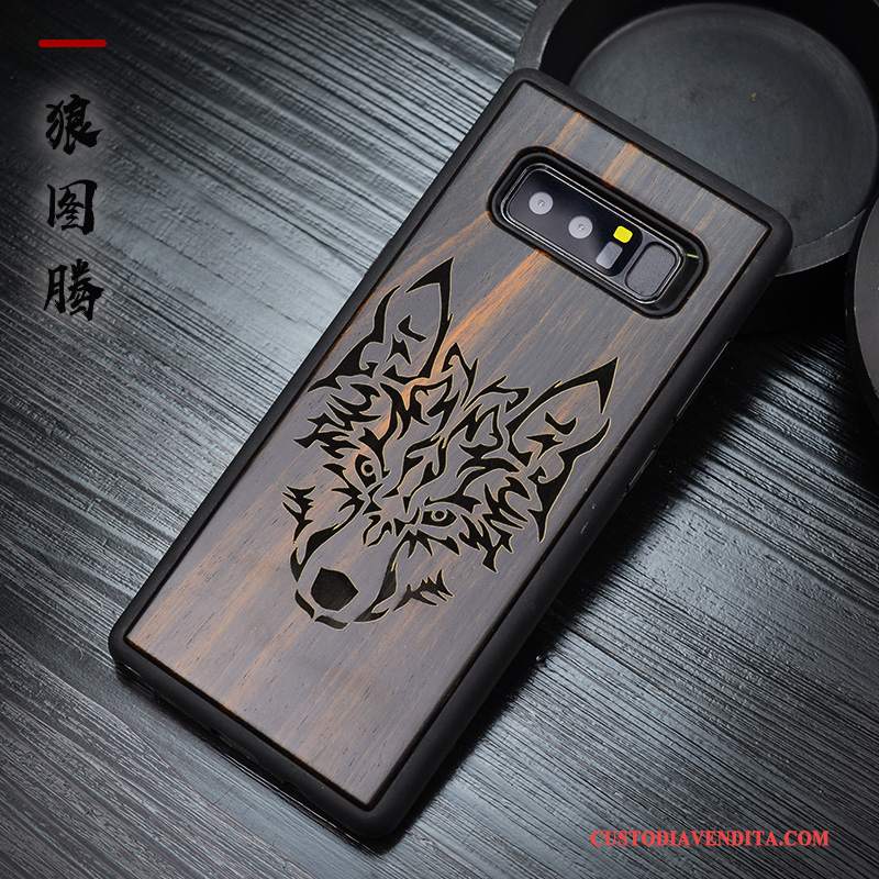 Custodia Samsung Galaxy Note 8 Legno Massello Lusso Stile Cinese, Cover Samsung Galaxy Note 8 Silicone Nerotelefono