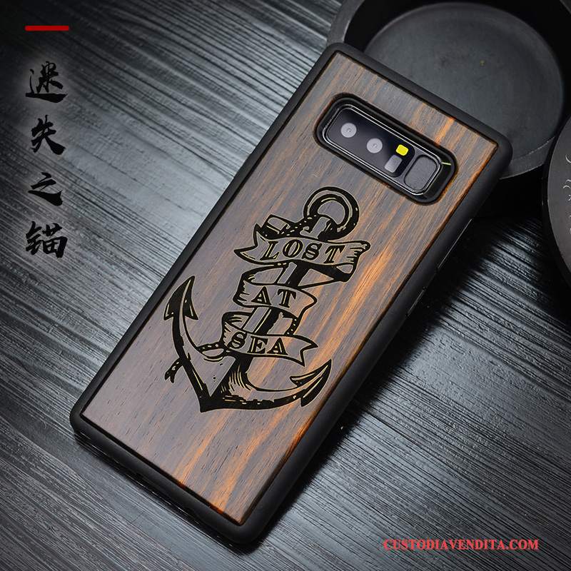 Custodia Samsung Galaxy Note 8 Legno Massello Lusso Stile Cinese, Cover Samsung Galaxy Note 8 Silicone Nerotelefono